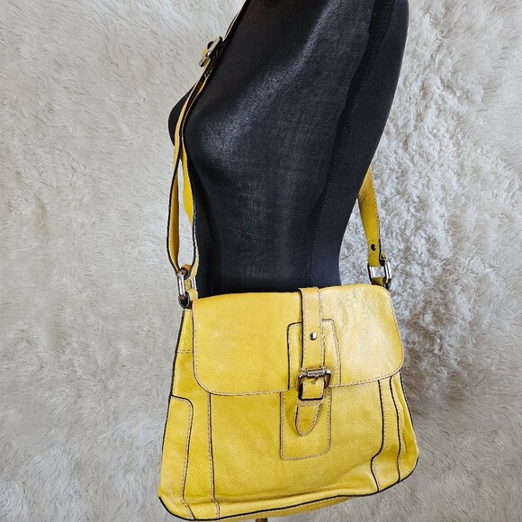 Fossil Mustard Yellow Leather Crossbody Messenger Bag - Picture 1 of 12